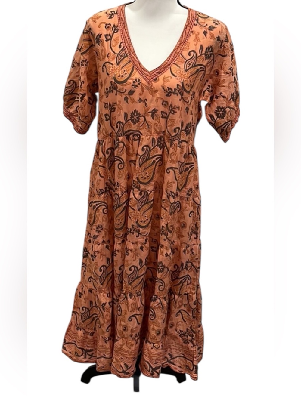 Lola Australia Monroe Soft Cotton Voil Floral Maxi Dress Size Small Peach Gray